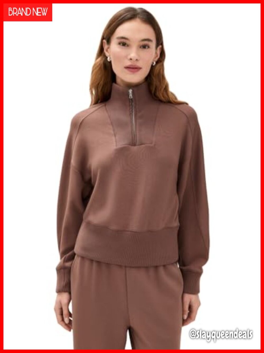 Women's Quarter-Zip Pullover Sweatshirt Mock Neck Relaxed Fit Long Sleeve